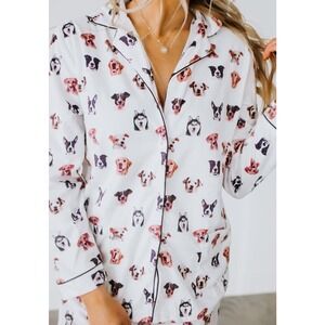 Pj Salvage DOGS FACES Knit Pajama Shirt Top IVORY/Multi NWT Sz Med